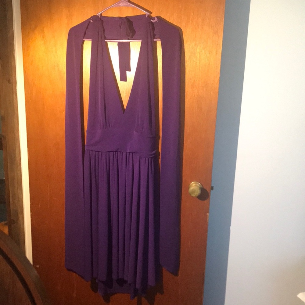 MODA International Purple Backless Halter Dress With Scarf/Belt
